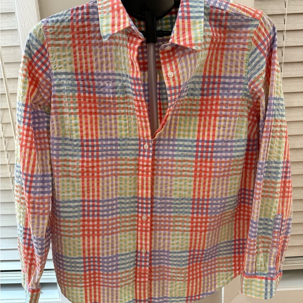 L.L. Bean Women’s Multicolor Seersucker Plaid Button Down Shirt Size Medium